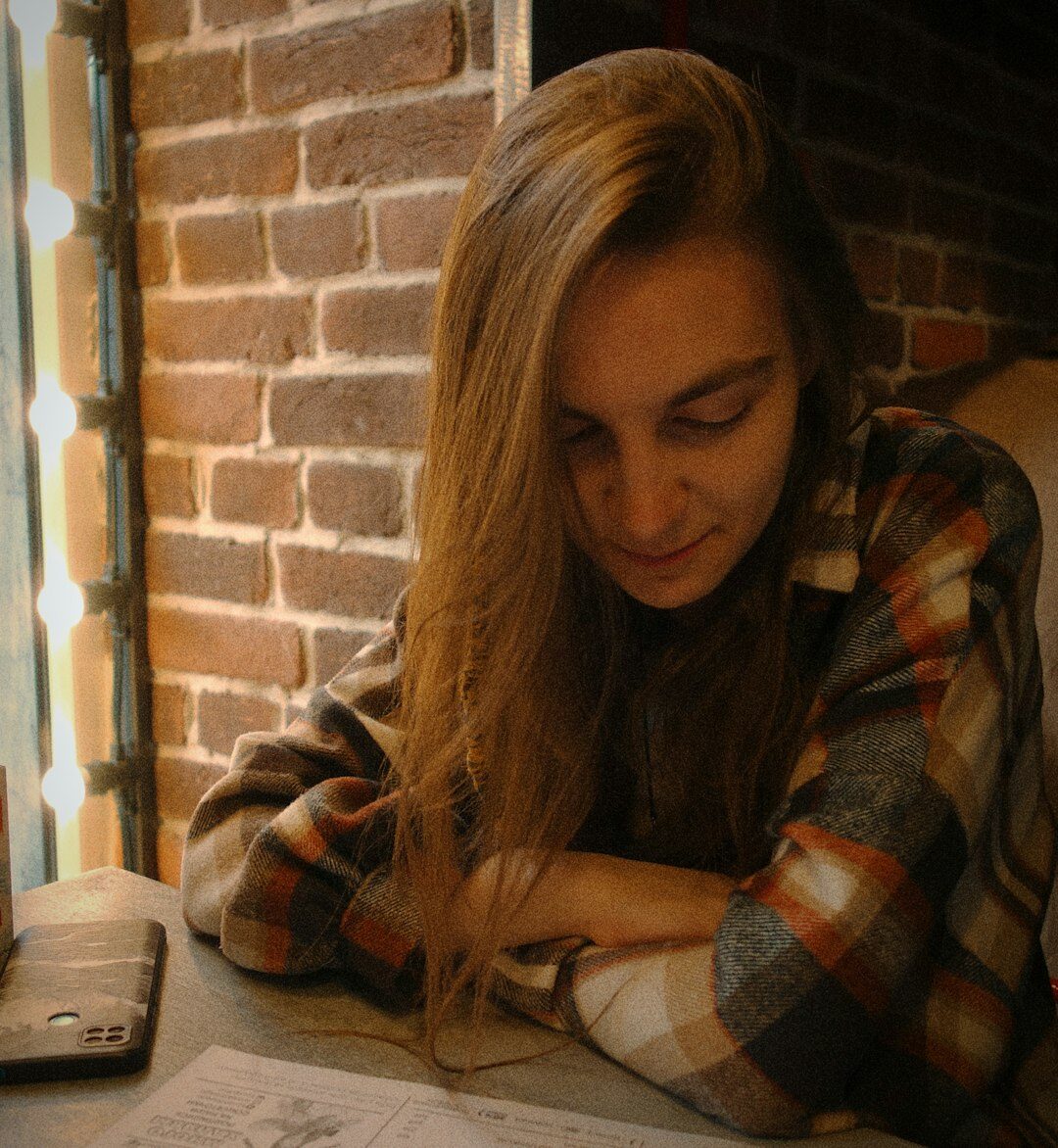 Happy Scandinavian woman journalism student smiling